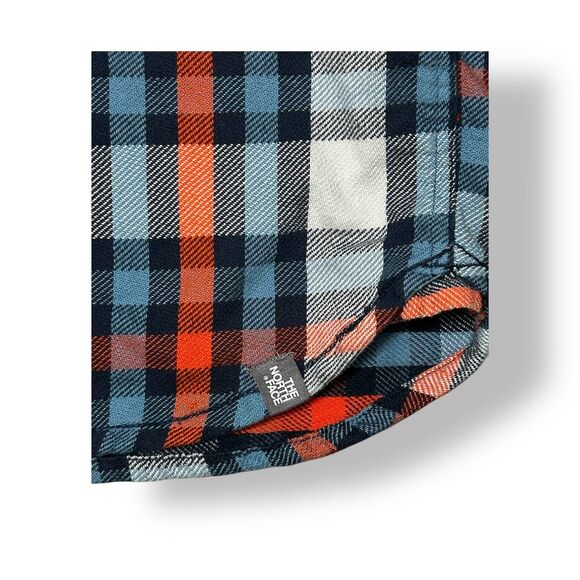 The North Face 2XL Red Blue Plaid Cotton Flannel Shirt Long Sleeve Button Front - Picture 6 of 12
